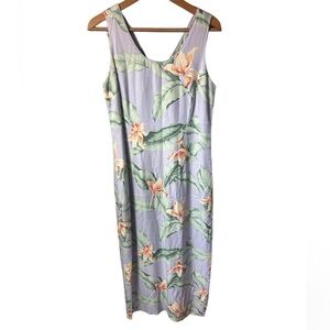Vintage Tommy Bahama 100% Silk Lavender Floral Tropical Beach Maxi Dress Sz 10